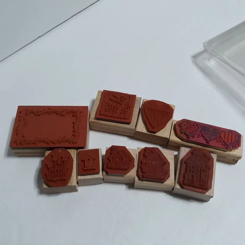 Stampin Up Lot of 9 Rubber Stamp Set 1996 1997 Birdhouse Heart Flag Patriotic
